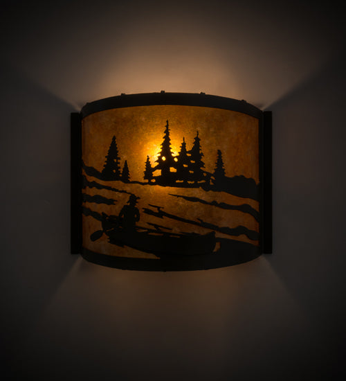 Meyda Lighting Canoe At Lake 12" Timeless Bronze Wall Sconce With Amber Mica Shade Glass