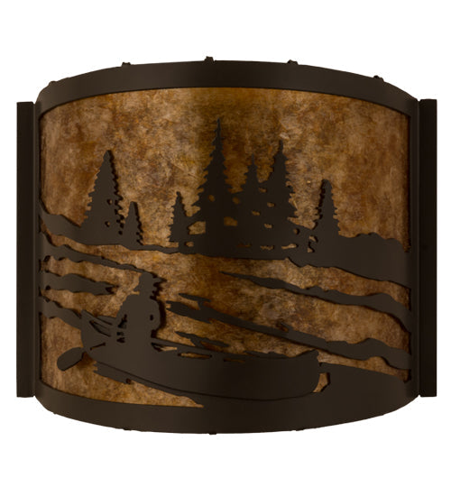 Meyda Lighting Canoe At Lake 12" Timeless Bronze Wall Sconce With Amber Mica Shade Glass