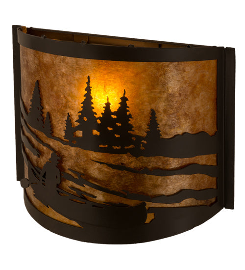 Meyda Lighting Canoe At Lake 12" Timeless Bronze Wall Sconce With Amber Mica Shade Glass