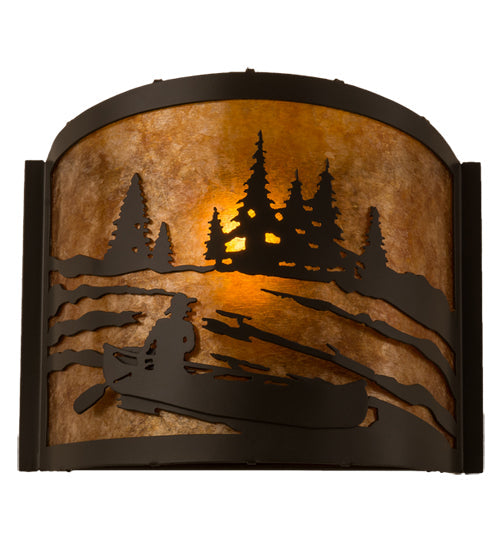 Meyda Lighting Canoe At Lake 12" Timeless Bronze Wall Sconce With Amber Mica Shade Glass