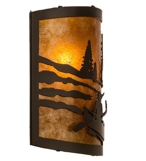 Meyda Lighting Canoe At Lake 12" Timeless Bronze Wall Sconce With Amber Mica Shade Glass