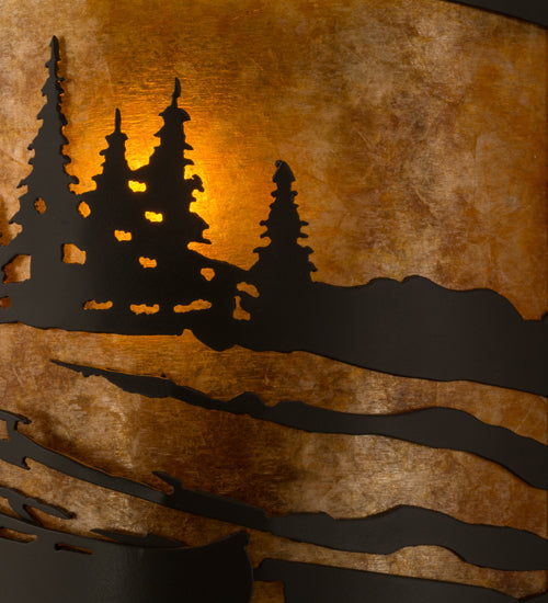 Meyda Lighting Canoe At Lake 12" Timeless Bronze Wall Sconce With Amber Mica Shade Glass