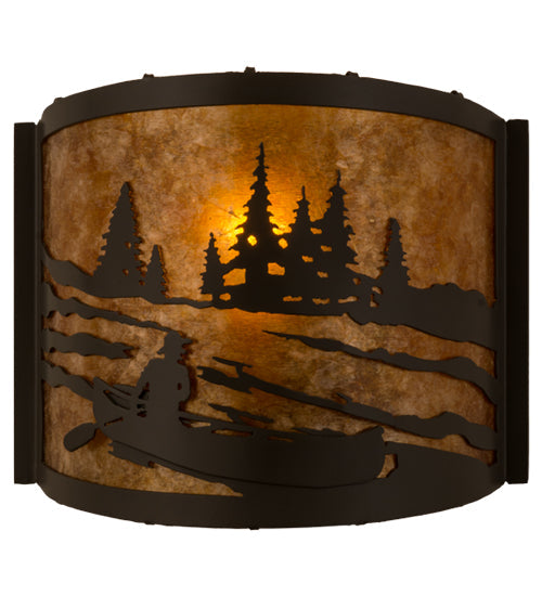 Meyda Lighting Canoe At Lake 12" Timeless Bronze Wall Sconce With Amber Mica Shade Glass