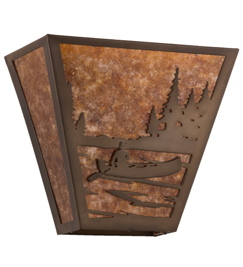Meyda Lighting Canoe At Lake 13" 2-Light Antique Copper Wall Sconce With Amber Mica Shade Glass