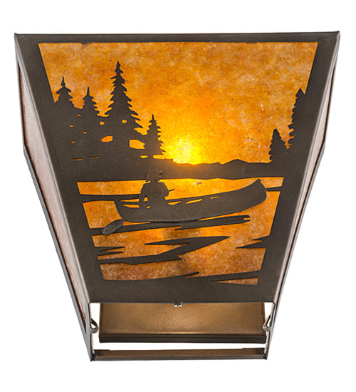 Meyda Lighting Canoe At Lake 13" 2-Light Antique Copper Wall Sconce With Amber Mica Shade Glass