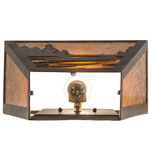 Meyda Lighting Canoe At Lake 13" 2-Light Antique Copper Wall Sconce With Amber Mica Shade Glass