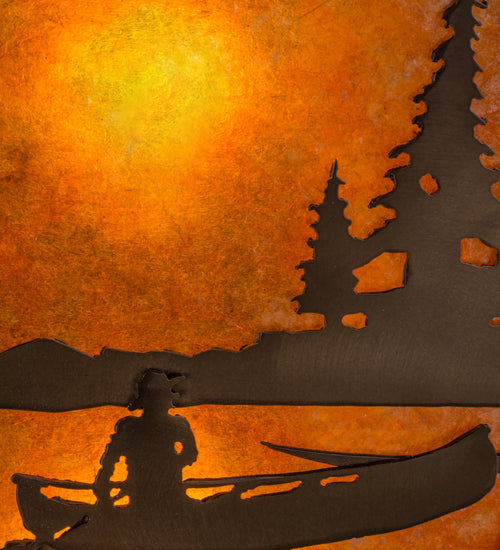 Meyda Lighting Canoe At Lake 13" 2-Light Antique Copper Wall Sconce With Amber Mica Shade Glass