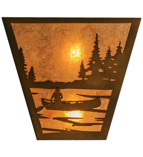 Meyda Lighting Canoe At Lake 13" 2-Light Antique Copper Wall Sconce With Silver Mica Shade Glass