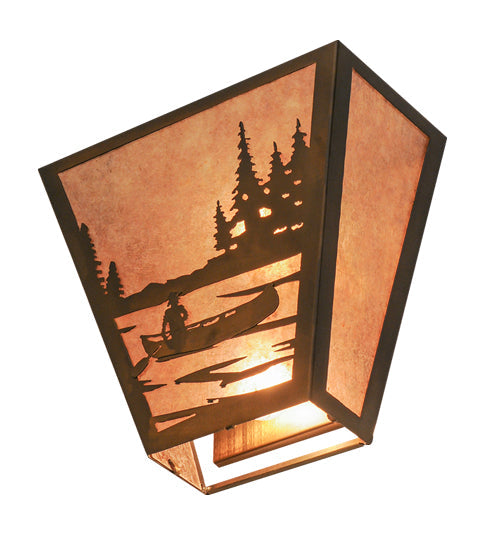 Meyda Lighting Canoe At Lake 13" 2-Light Antique Copper Wall Sconce With Silver Mica Shade Glass