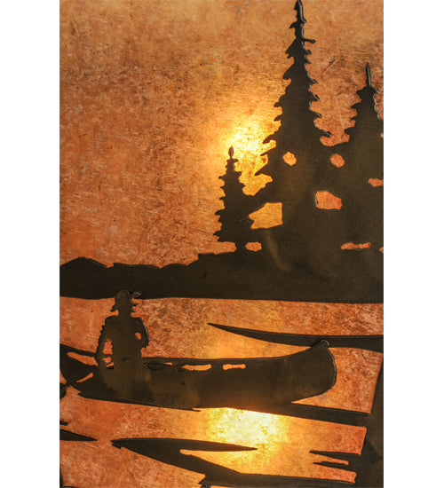 Meyda Lighting Canoe At Lake 13" 2-Light Antique Copper Wall Sconce With Silver Mica Shade Glass