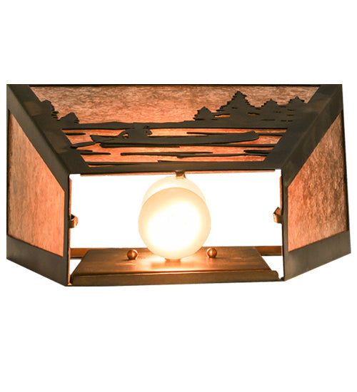 Meyda Lighting Canoe At Lake 13" 2-Light Antique Copper Wall Sconce With Silver Mica Shade Glass