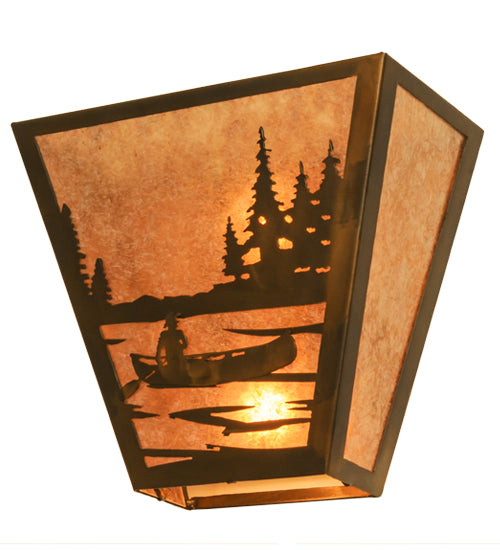 Meyda Lighting Canoe At Lake 13" 2-Light Antique Copper Wall Sconce With Silver Mica Shade Glass