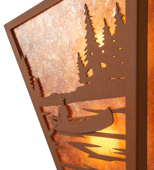 Meyda Lighting Canoe At Lake 13" 2-Light Earth Wall Sconce With Amber Mica Shade Glass