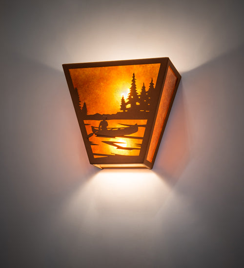 Meyda Lighting Canoe At Lake 13" 2-Light Earth Wall Sconce With Amber Mica Shade Glass