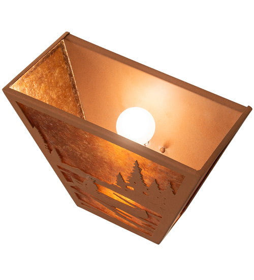 Meyda Lighting Canoe At Lake 13" 2-Light Earth Wall Sconce With Amber Mica Shade Glass