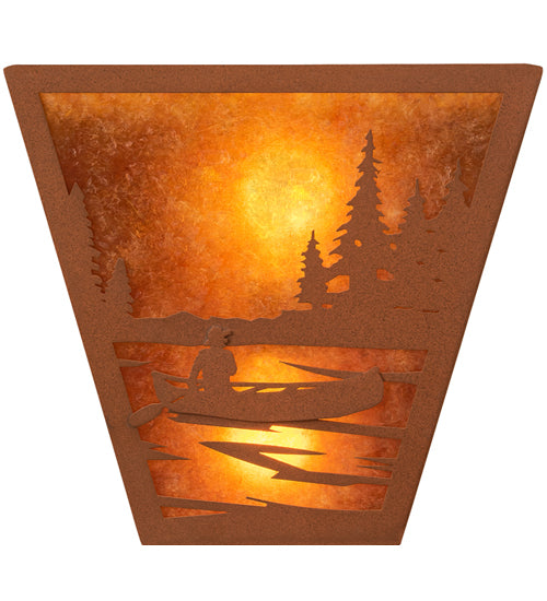 Meyda Lighting Canoe At Lake 13" 2-Light Earth Wall Sconce With Amber Mica Shade Glass