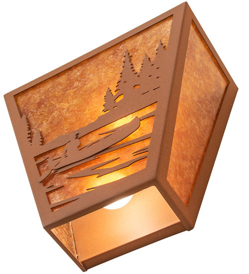 Meyda Lighting Canoe At Lake 13" 2-Light Earth Wall Sconce With Amber Mica Shade Glass