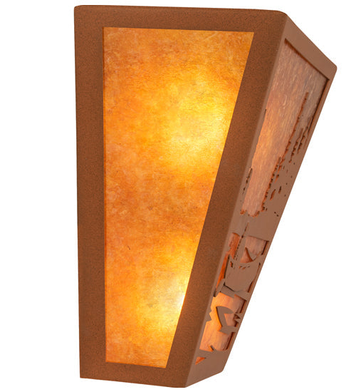 Meyda Lighting Canoe At Lake 13" 2-Light Earth Wall Sconce With Amber Mica Shade Glass