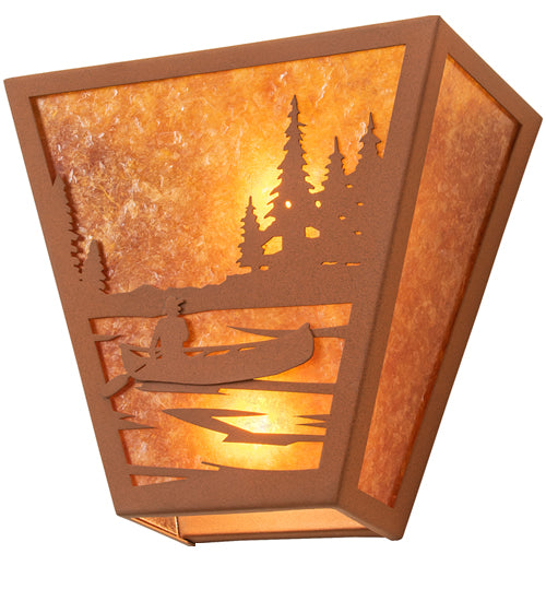 Meyda Lighting Canoe At Lake 13" 2-Light Earth Wall Sconce With Amber Mica Shade Glass