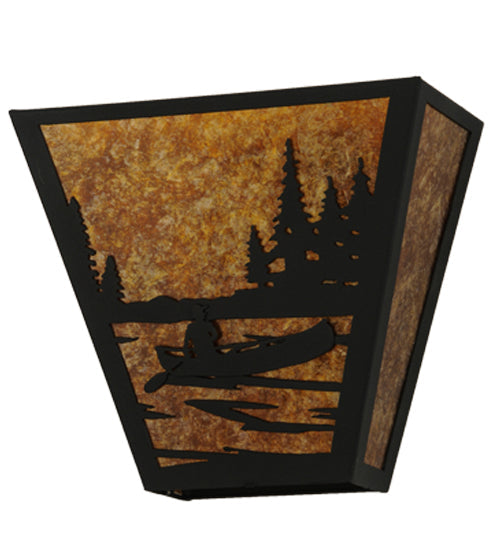 Meyda Lighting Canoe At Lake 13" 2-Light Textured Black Wall Sconce With Amber Mica Shade Glass