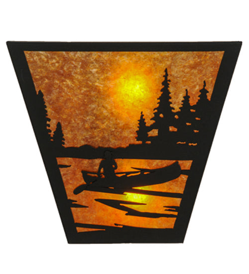 Meyda Lighting Canoe At Lake 13" 2-Light Textured Black Wall Sconce With Amber Mica Shade Glass