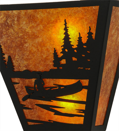 Meyda Lighting Canoe At Lake 13" 2-Light Textured Black Wall Sconce With Amber Mica Shade Glass