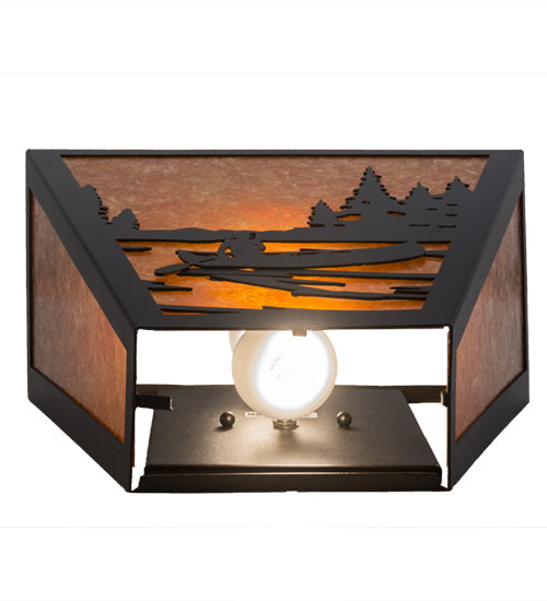 Meyda Lighting Canoe At Lake 13" 2-Light Textured Black Wall Sconce With Amber Mica Shade Glass