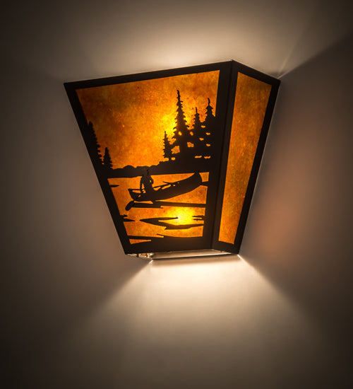 Meyda Lighting Canoe At Lake 13" 2-Light Timeless Bronze Wall Sconce With Amber Mica Shade Glass