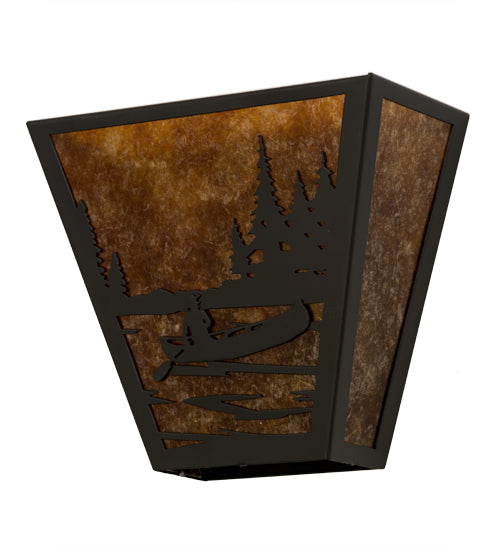 Meyda Lighting Canoe At Lake 13" 2-Light Timeless Bronze Wall Sconce With Amber Mica Shade Glass