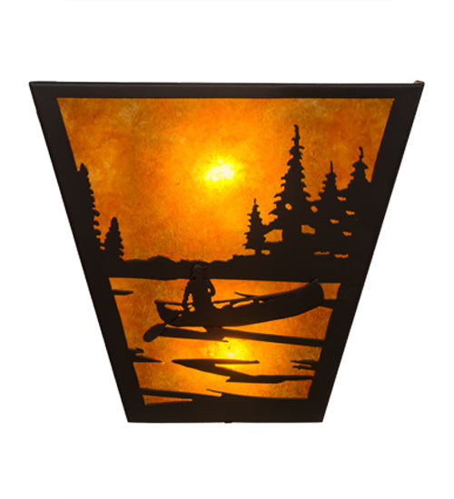 Meyda Lighting Canoe At Lake 13" 2-Light Timeless Bronze Wall Sconce With Amber Mica Shade Glass