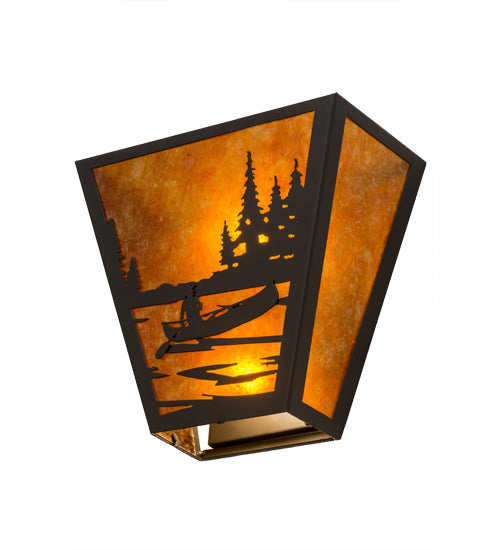 Meyda Lighting Canoe At Lake 13" 2-Light Timeless Bronze Wall Sconce With Amber Mica Shade Glass