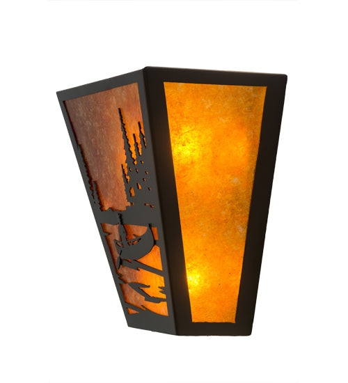 Meyda Lighting Canoe At Lake 13" 2-Light Timeless Bronze Wall Sconce With Amber Mica Shade Glass