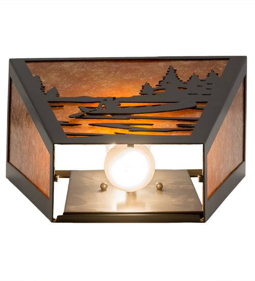 Meyda Lighting Canoe At Lake 13" 2-Light Timeless Bronze Wall Sconce With Amber Mica Shade Glass