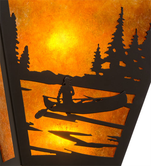 Meyda Lighting Canoe At Lake 13" 2-Light Timeless Bronze Wall Sconce With Amber Mica Shade Glass
