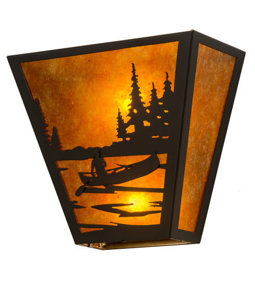 Meyda Lighting Canoe At Lake 13" 2-Light Timeless Bronze Wall Sconce With Amber Mica Shade Glass