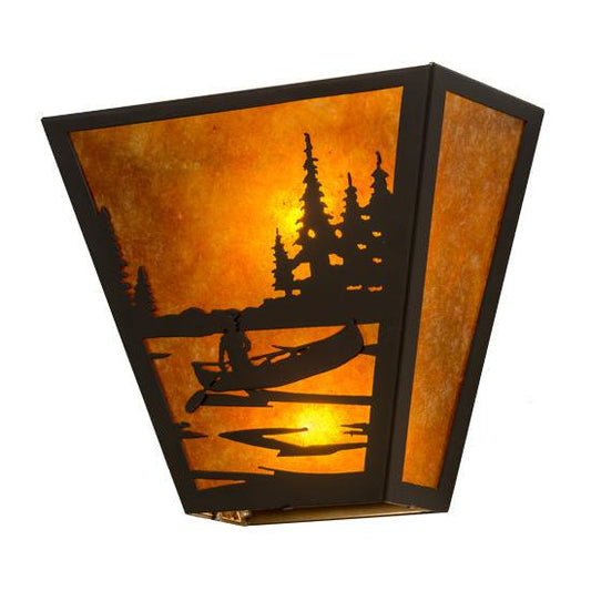 Meyda Lighting Canoe At Lake 13" 2-Light Timeless Bronze Wall Sconce With Amber Mica Shade Glass
