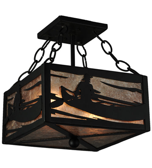 Meyda Lighting Canoe At Lake 14" 2-Light Textured Black Semi-flush Mount Ceiling Light With Silver Mica Shade Glass