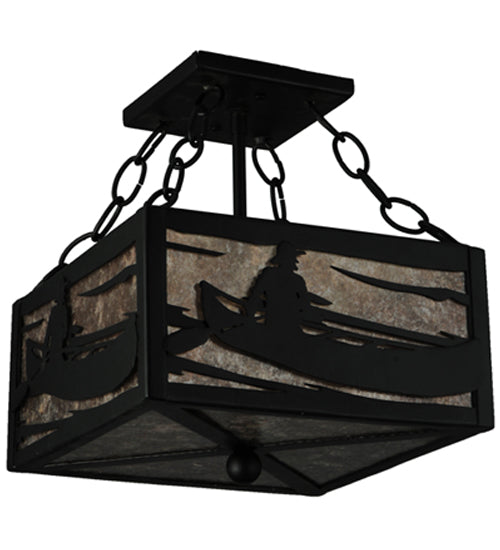 Meyda Lighting Canoe At Lake 14" 2-Light Textured Black Semi-flush Mount Ceiling Light With Silver Mica Shade Glass