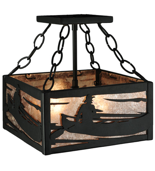 Meyda Lighting Canoe At Lake 14" 2-Light Textured Black Semi-flush Mount Ceiling Light With Silver Mica Shade Glass
