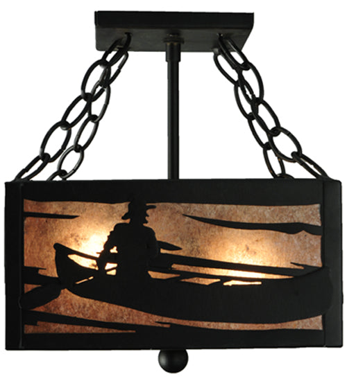 Meyda Lighting Canoe At Lake 14" 2-Light Textured Black Semi-flush Mount Ceiling Light With Silver Mica Shade Glass