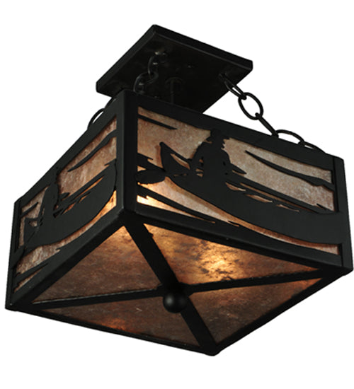 Meyda Lighting Canoe At Lake 14" 2-Light Textured Black Semi-flush Mount Ceiling Light With Silver Mica Shade Glass