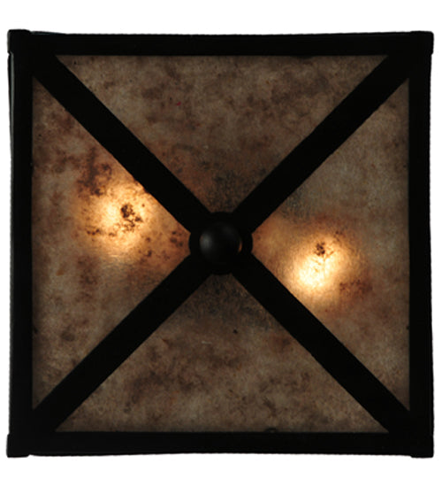 Meyda Lighting Canoe At Lake 14" 2-Light Textured Black Semi-flush Mount Ceiling Light With Silver Mica Shade Glass