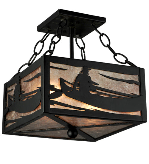 Meyda Lighting Canoe At Lake 14" 2-Light Textured Black Semi-flush Mount Ceiling Light With Silver Mica Shade Glass