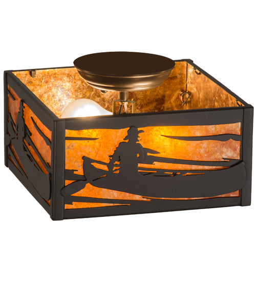Meyda Lighting Canoe At Lake 15" 2-Light Timeless Bronze Flush Mount Light With Amber Mica Shade Glass