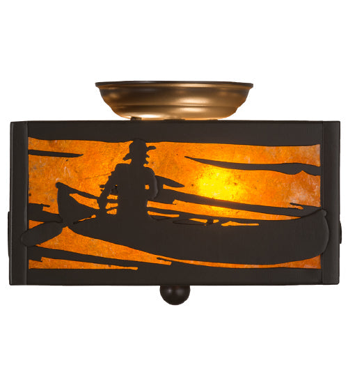 Meyda Lighting Canoe At Lake 15" 2-Light Timeless Bronze Flush Mount Light With Amber Mica Shade Glass