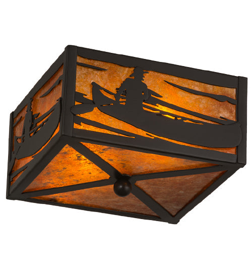 Meyda Lighting Canoe At Lake 15" 2-Light Timeless Bronze Flush Mount Light With Amber Mica Shade Glass