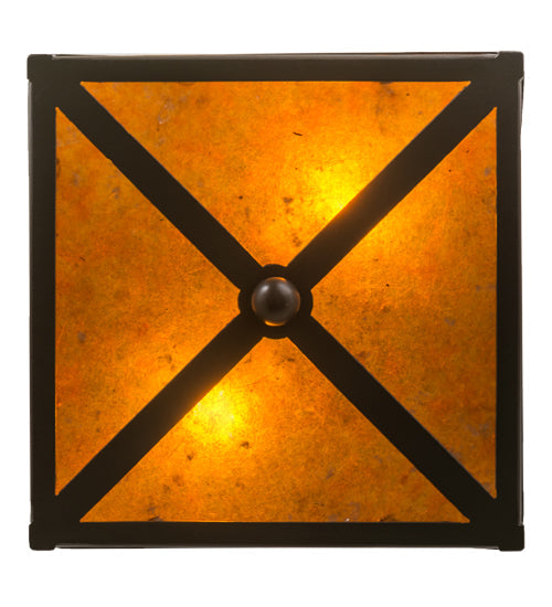 Meyda Lighting Canoe At Lake 15" 2-Light Timeless Bronze Flush Mount Light With Amber Mica Shade Glass