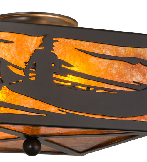 Meyda Lighting Canoe At Lake 15" 2-Light Timeless Bronze Flush Mount Light With Amber Mica Shade Glass