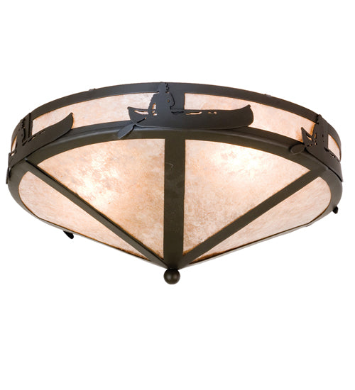 Meyda Lighting Canoe At Lake 16" 2-Light Timeless Bronze Flush Mount Light With Silver Mica Shade Glass