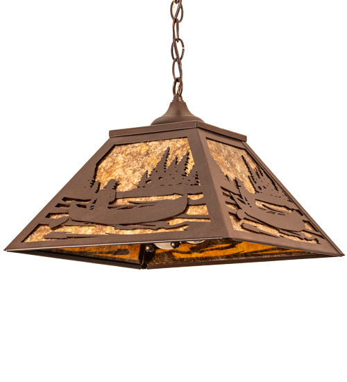 Meyda Lighting Canoe At Lake 16"Sq 2-Light Cafe Noir Pendant Light With Amber Mica Shade Glass